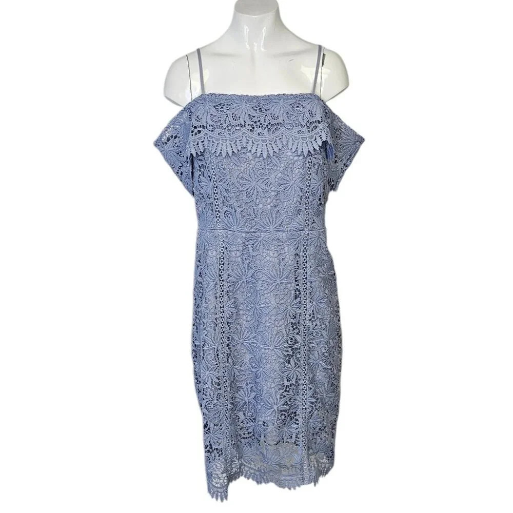 Revolve J.O.A Cold Shoulder Lace Dress Lavendar Size Large Zip Back Crochet